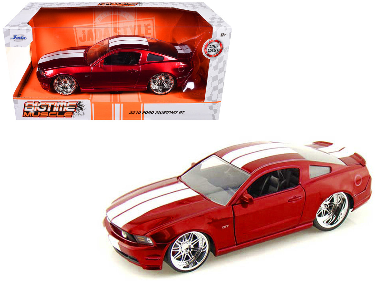 2010 Ford Mustang GT Red Metallic with White Stripes "Bigtime Muscle" Series 1/24 Diecast Model Car by Jada-2