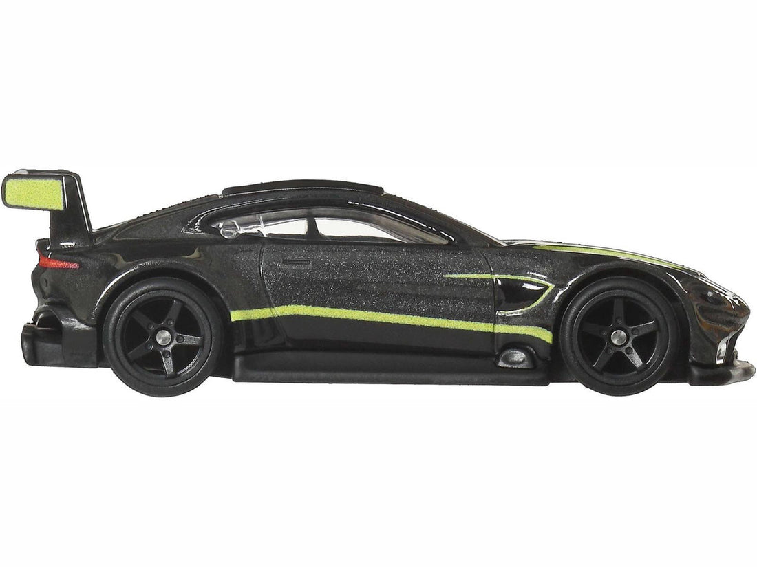 Aston Martin Vantage GTE Dark Gray Metallic with Lime Green Stripes "Euro Speed" Series Diecast Model Car by Hot Wheels 3