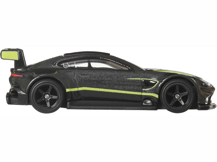 Aston Martin Vantage GTE Dark Gray Metallic with Lime Green Stripes "Euro Speed" Series Diecast Model Car by Hot Wheels 3