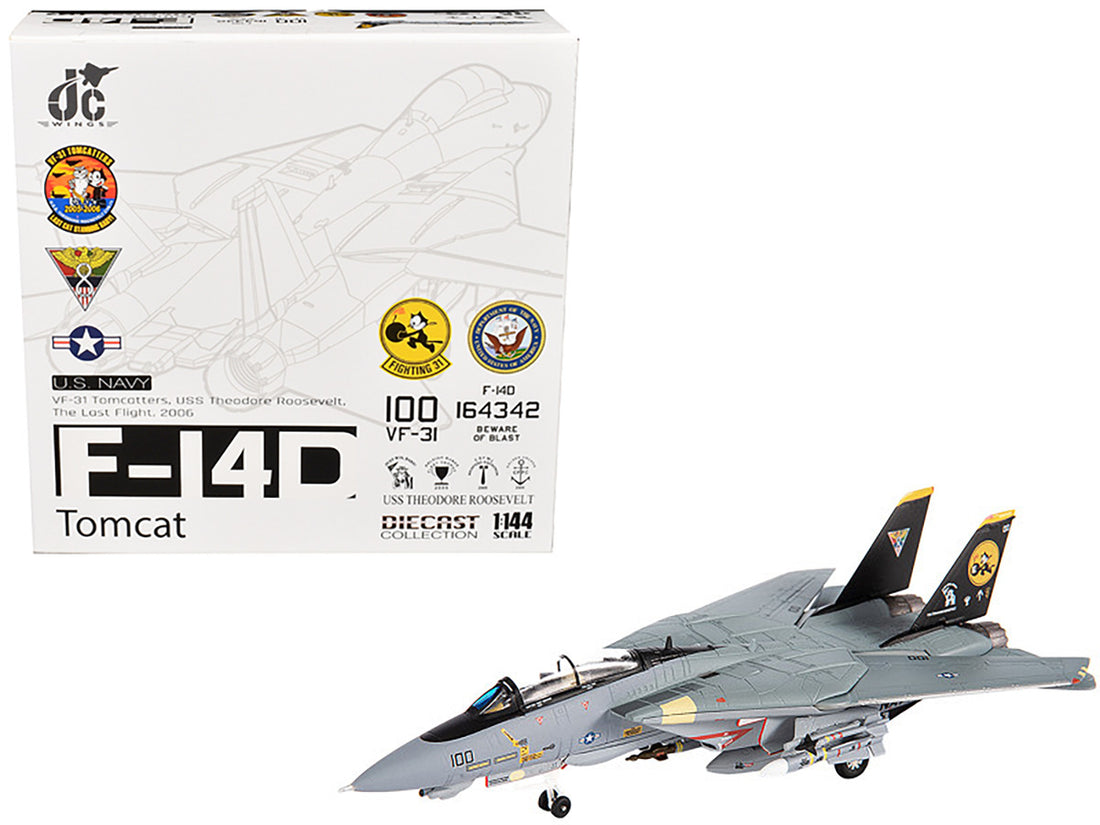 Grumman F-14D Tomcat Fighter Aircraft "VF-31 Tomcatters USS Theodore Roosevelt The Last Flight" (2006) United States Navy 1/144 Diecast Model by JC Wings-4