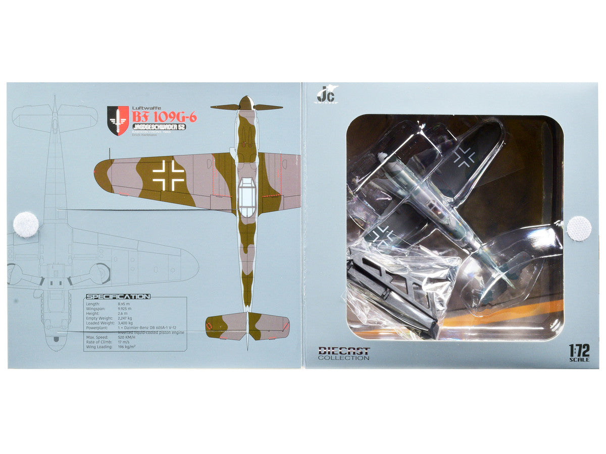 Messerschmitt Luftwaffe BF 109G-6 Fighter Plane "Jagdgeschwader 52 Eastern Front 1943 Erich Hartmann" with Display Stand Limited Edition to 600 pieces Worldwide 1/72 Diecast Model by JC Wings-3