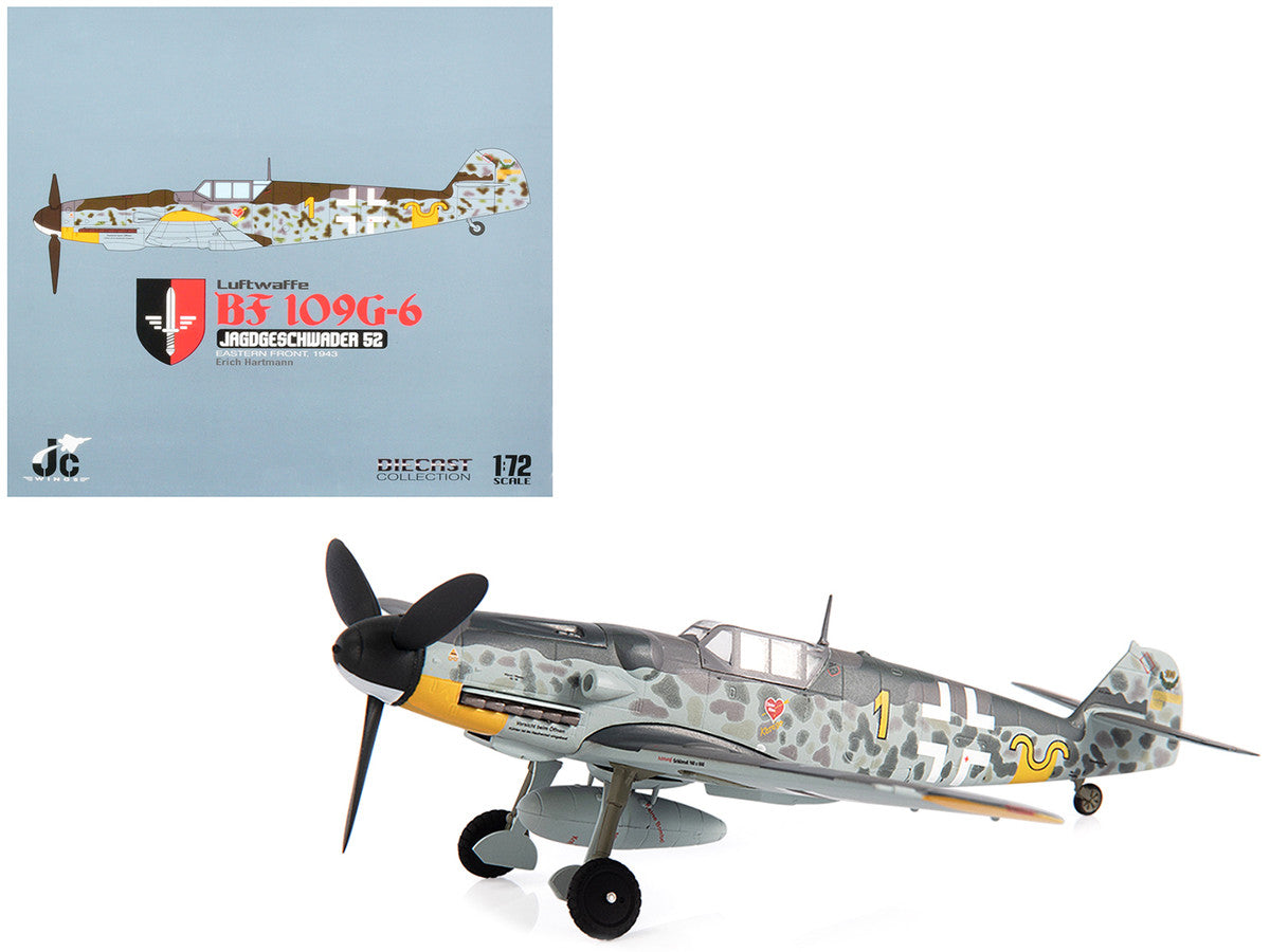 Messerschmitt Luftwaffe BF 109G-6 Fighter Plane "Jagdgeschwader 52 Eastern Front 1943 Erich Hartmann" with Display Stand Limited Edition to 600 pieces Worldwide 1/72 Diecast Model by JC Wings-0