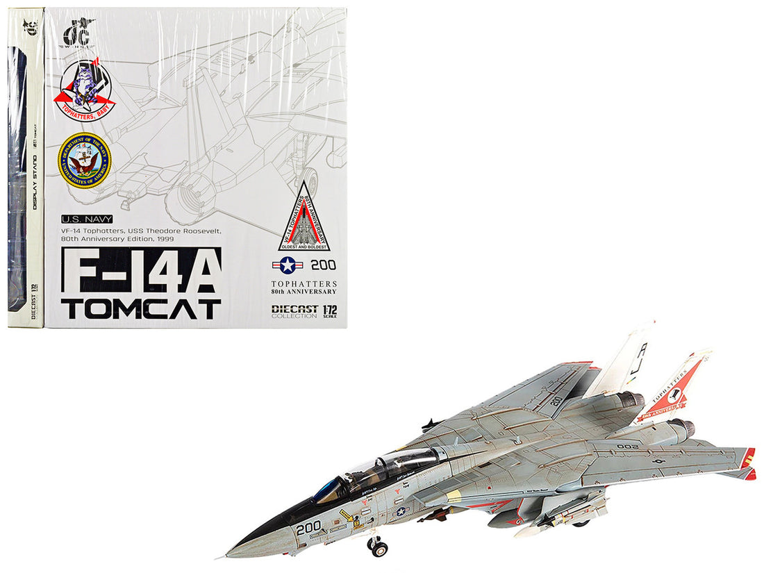 Grumman F-14A Tomcat Fighter Aircraft "VF-14 Tophatters USS Theodore Roosevelt 80th Anniversary Edition" (1999) United States Navy 1/72 Diecast Model by JC Wings-0