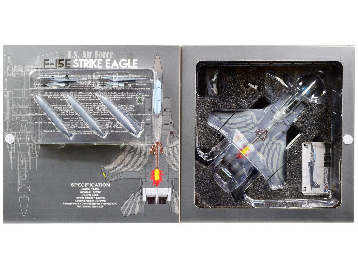 F-15E U.S. Air Force Strike Eagle Fighter Aircraft "4th Fighter Wing 2017 75th Anniversary" with Display Stand Limited Edition to 700 pieces Worldwide 1/72 Diecast Model by JC Wings-4