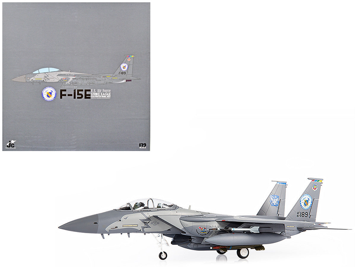 F-15E U.S. Air Force Strike Eagle Fighter Aircraft "4th Fighter Wing 2017 75th Anniversary" with Display Stand Limited Edition to 700 pieces Worldwide 1/72 Diecast Model by JC Wings-0