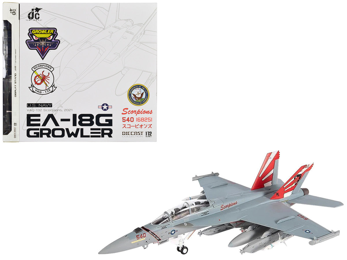 Boeing EA-18G Growler Aircraft "VAQ-132 Scorpions" United States Navy 1/72 Diecast Model by JC Wings-0