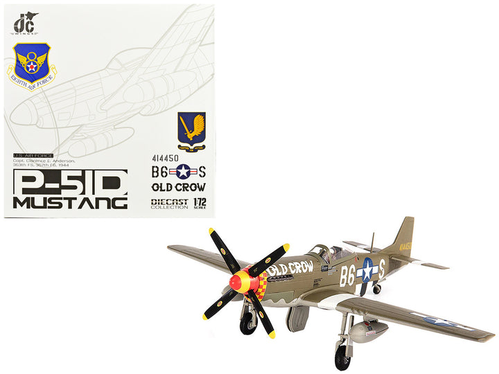 North American P-51D Mustang Fighter Aircraft "Captain Clarence E. Anderson 363rd FS 357th FG Old Crow" (1944) United States Air Force 1/72 Diecast Model by JC Wings-0