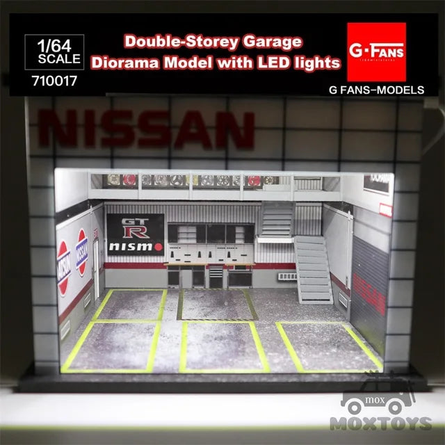 Nissan 1:64 JDM Diorama with LED Light Double Deck Garage by MoreArt