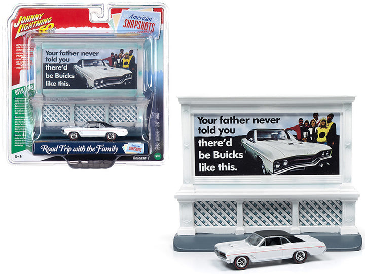 1967 Buick GS 400 White with "Buick" City Billboard "Johnny Lightning 50th Anniversary" 1/64 Diecast Model Car by Johnny Lightning-0