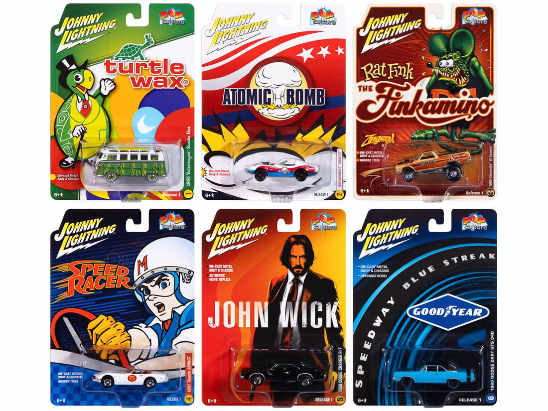 Pop Culture 2025 Set of 6 Cars Release 1 1/64 Diecast Model Cars by Johnny Lightning-2