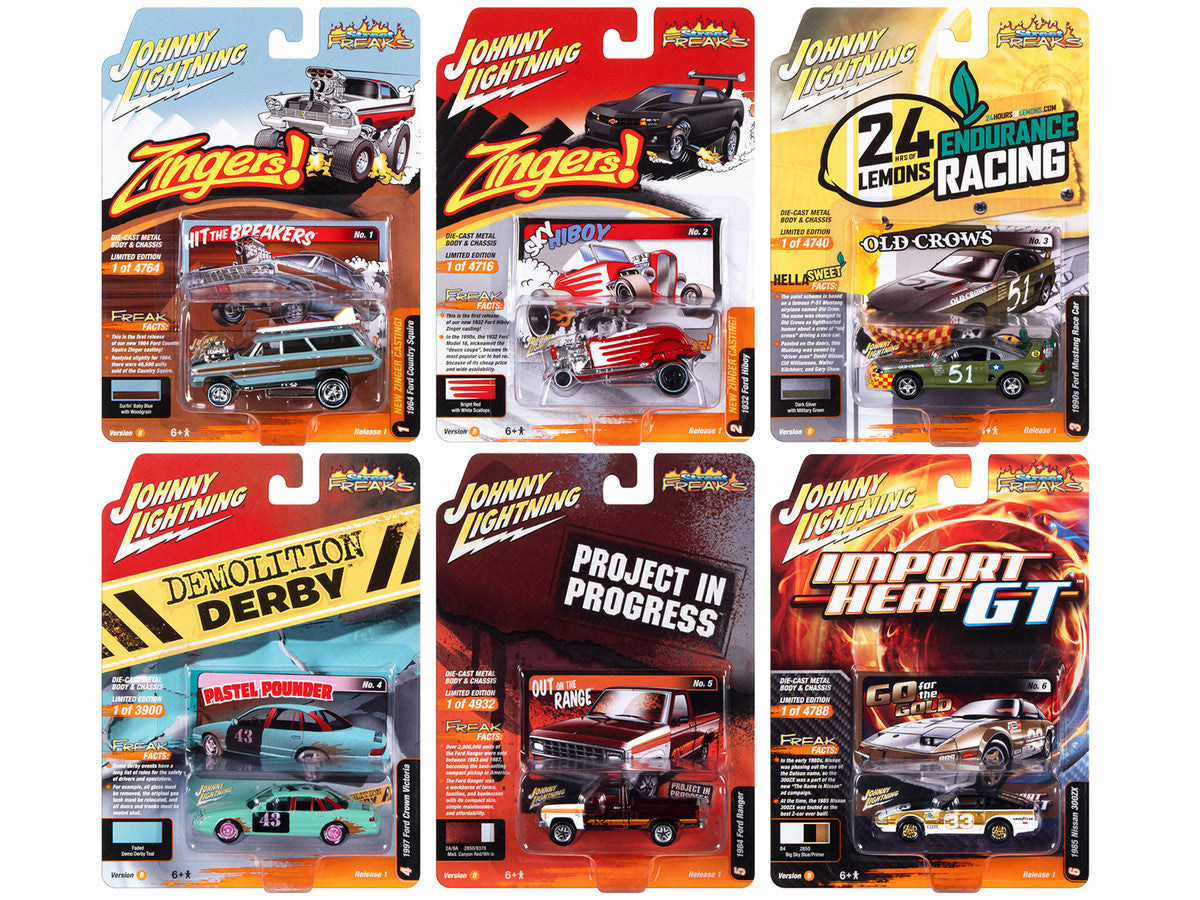 "Street Freaks" 2023 Set B of 6 Cars Release 1 1/64 Diecast Model Cars by Johnny Lightning-0