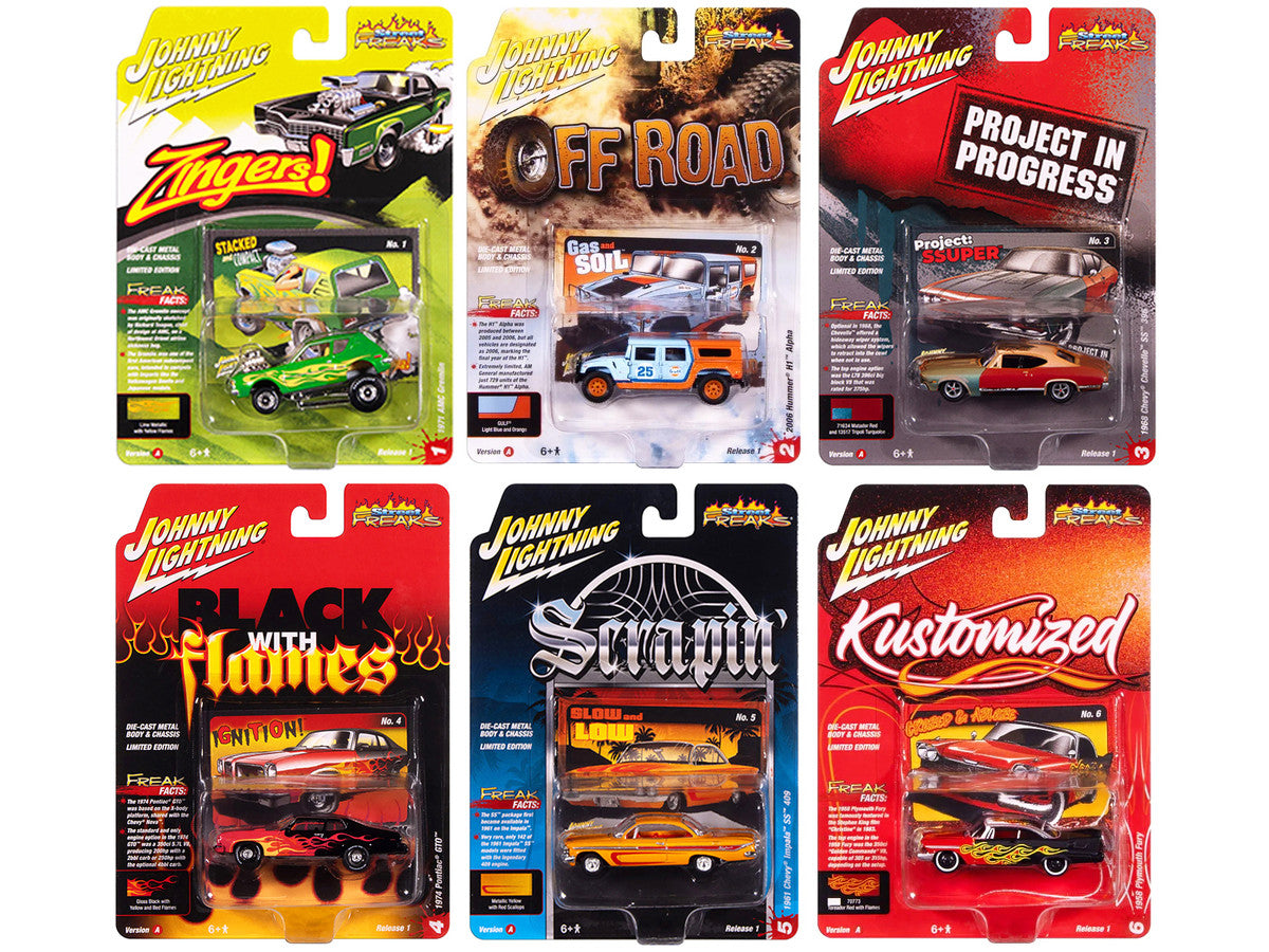 "Street Freaks" 2025 Release 1 Set A of 6 Cars 1/64 Diecast Model Cars by Johnny Lightning-1