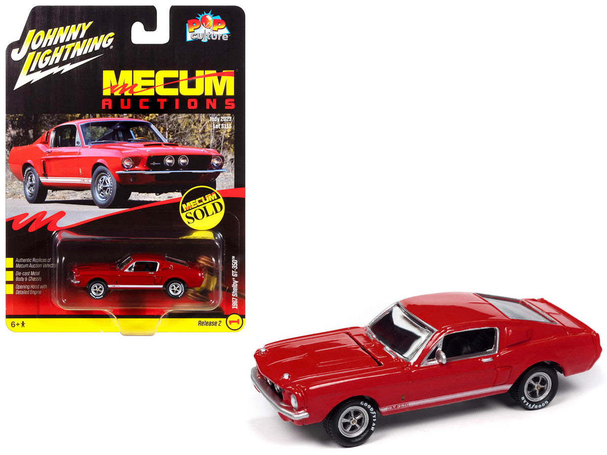 1967 Shelby GT-350 Red with White Side Stripes "Mecum Auctions" "Pop Culture" 2024 Release 2 1/64 Diecast Model Car by Johnny Lightning-2