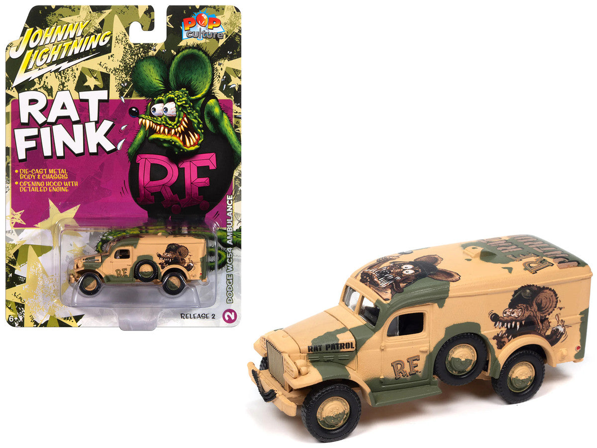 Dodge WC54 Ambulance Desert Camouflage "Rat Fink" "Pop Culture" 2024 Release 2 1/64 Diecast Model Car by Johnny Lightning 3