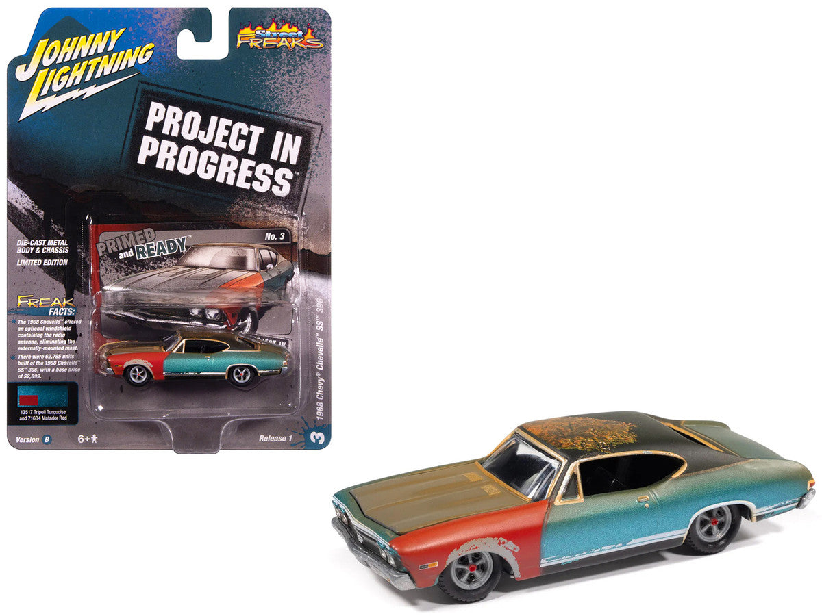 1968 Chevrolet Chevelle SS 396 Tripoli Turquoise (Weathered) "Project in Progress" Series 1/64 Diecast Model Car by Johnny Lightning-0