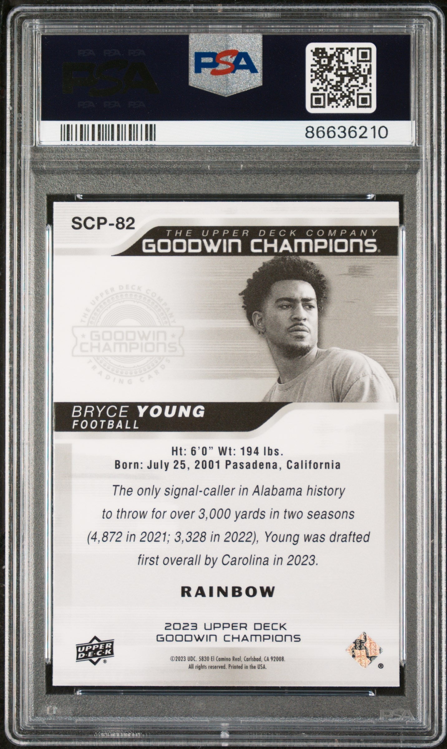 2023 UPPER DECK GOODWIN CHAMPIONS PLATINUM BRYCE YOUNG PLATINUM-RAINBOW #82 - PSA 8 2