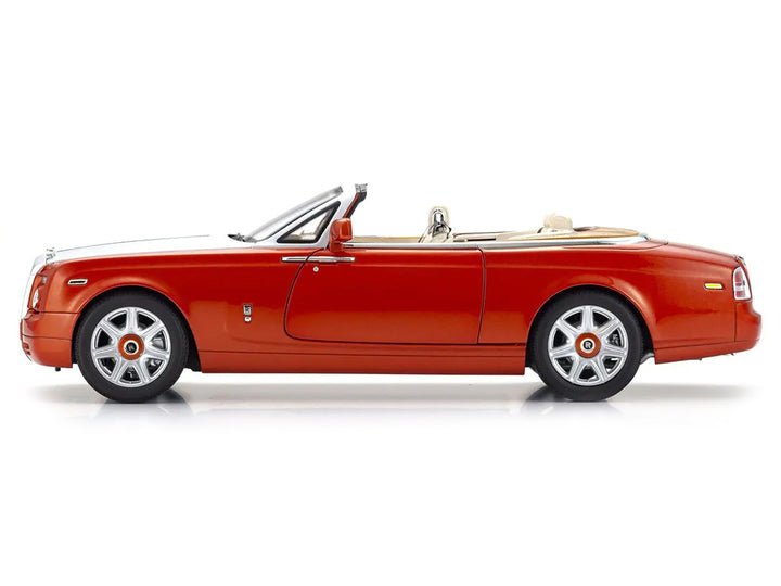 Rolls Royce Phantom Drophead Coupe Orange Metallic with Silver Hood 1/18 Diecast Model Car by Kyosho-0
