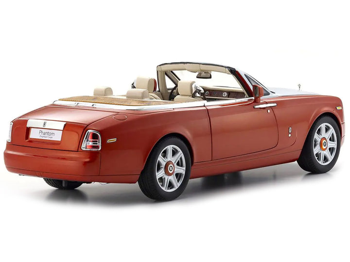 Rolls Royce Phantom Drophead Coupe Orange Metallic with Silver Hood 1/18 Diecast Model Car by Kyosho-1