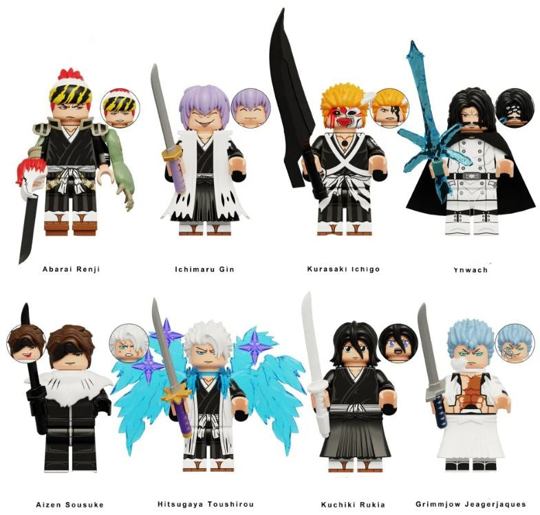 Anime Grim Reaper 8-piece custom minifigure set with fantasy characters and weapons