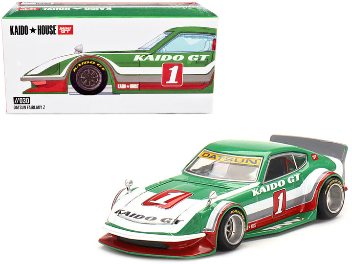 Datsun Fairlady Z Kaido GT V2 RHD (Right Hand Drive) #1 Green with Stripes (Designed by Jun Imai) "Kaido House" Special 1/64 Diecast Model Car by Mini GT-0