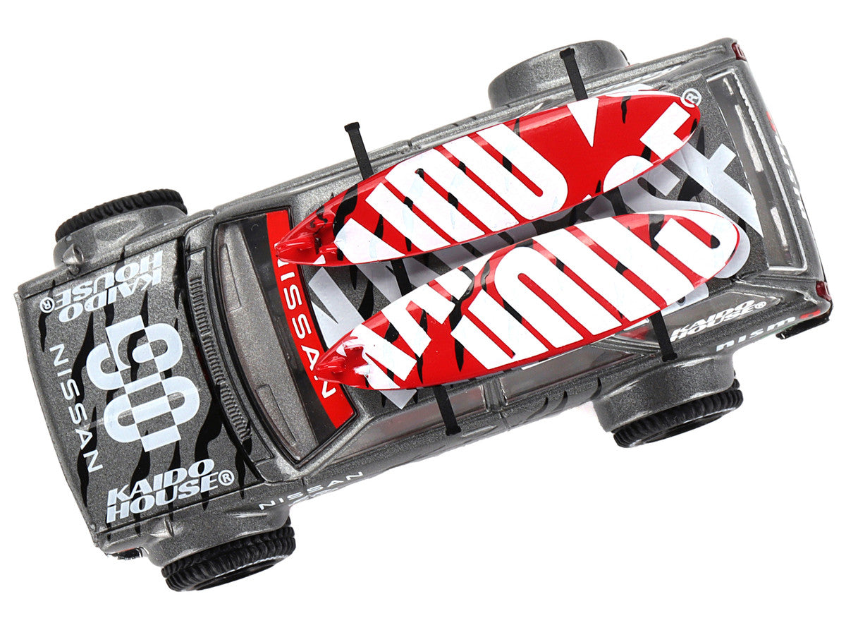 Datsun Kaido 510 Wagon 4x4 RHD (Right Hand Drive) "Kaido Offroad V1" Gray Metallic with Red Interior and Surfboards on Roof (Designed by Jun Imai) "Kaido House" Special 1/64 Diecast Model Car by Mini GT-3