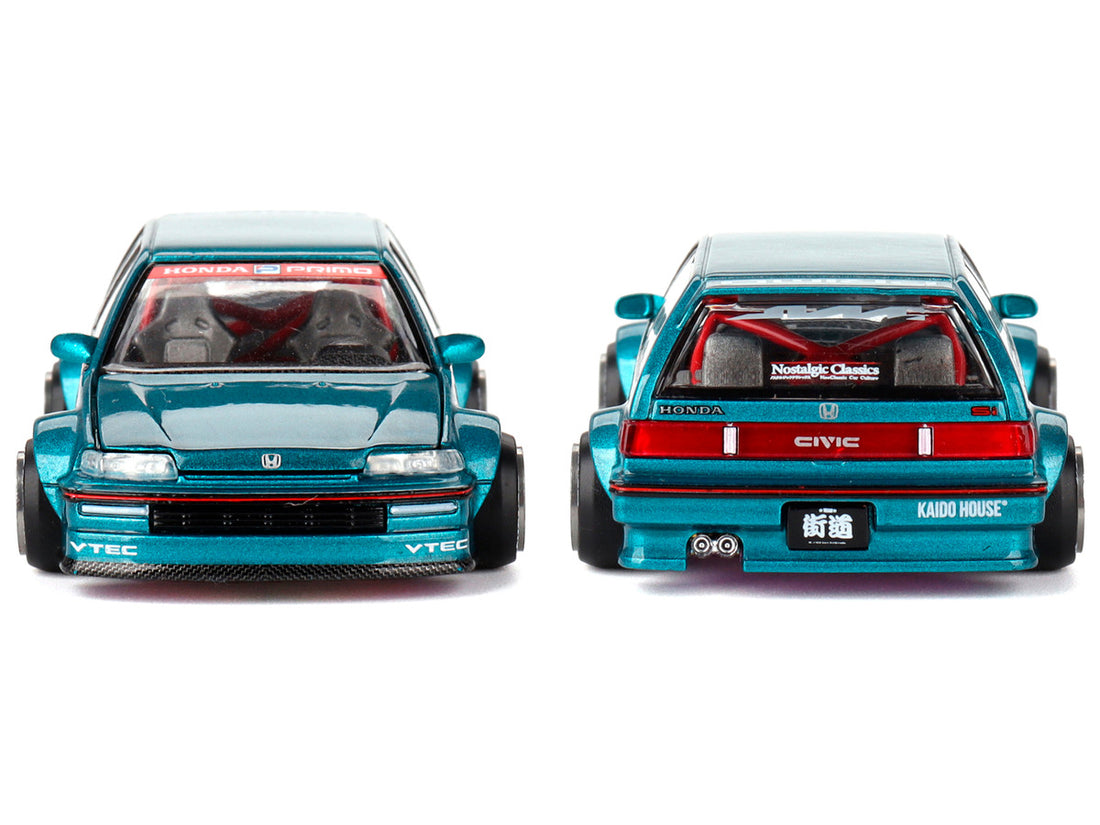 Honda Civic (EF) Kaido Works V1 Blue Metallic (Designed by Jun Imai) "Kaido House" Special 1/64 Diecast Model Car by Mini GT-3