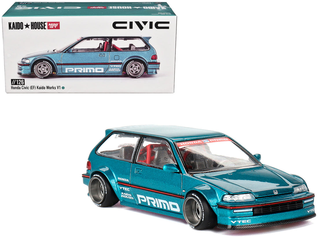 Honda Civic (EF) Kaido Works V1 Blue Metallic (Designed by Jun Imai) "Kaido House" Special 1/64 Diecast Model Car by Mini GT-4