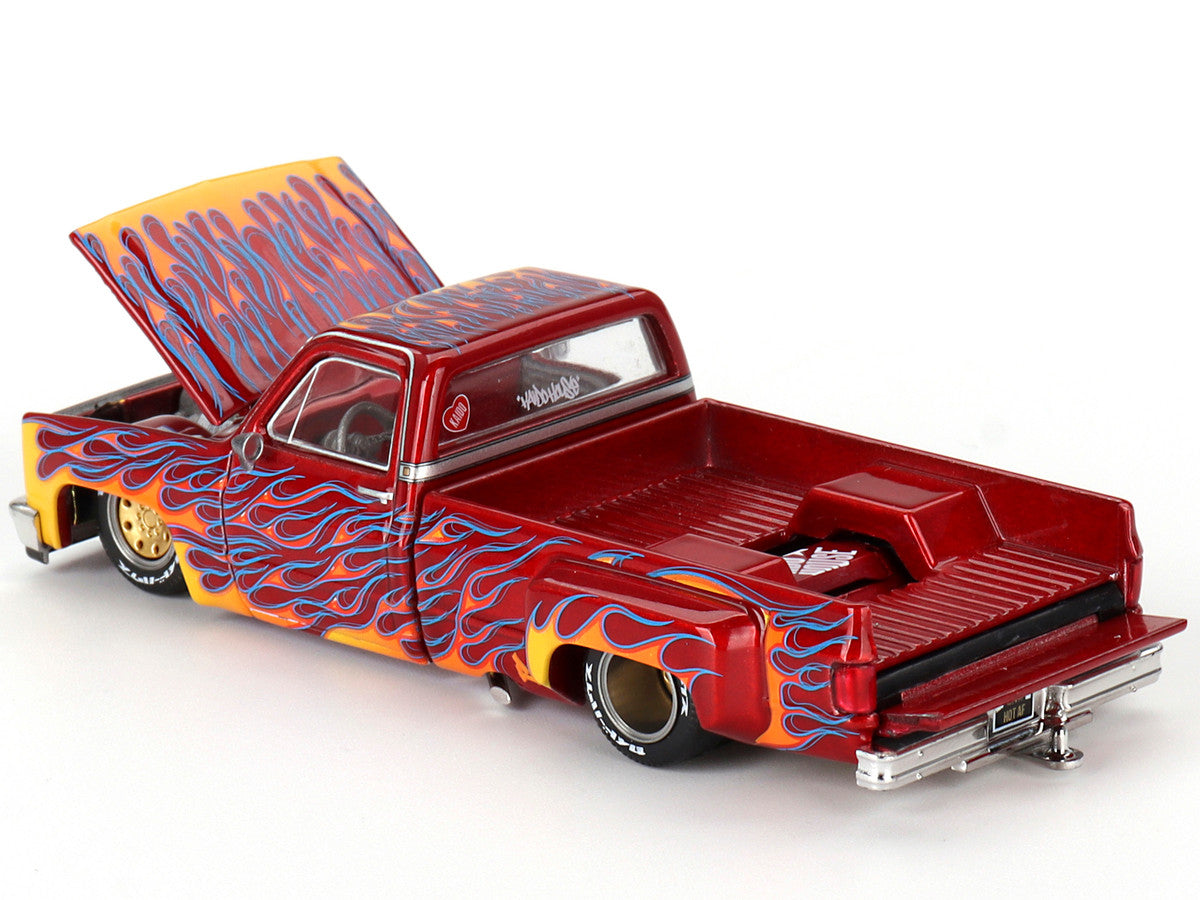 Chevrolet Silverado Dually Pickup Truck "On Fire V1" Red Metallic with Flames and Red Interior (Designed by Jun Imai) "Kaido House" Special 1/64 Diecast Model Car by Mini GT-2