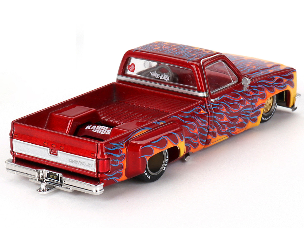 Chevrolet Silverado Dually Pickup Truck "On Fire V1" Red Metallic with Flames and Red Interior (Designed by Jun Imai) "Kaido House" Special 1/64 Diecast Model Car by Mini GT-1