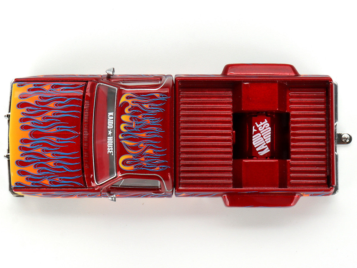 Chevrolet Silverado Dually Pickup Truck "On Fire V1" Red Metallic with Flames and Red Interior (Designed by Jun Imai) "Kaido House" Special 1/64 Diecast Model Car by Mini GT-3