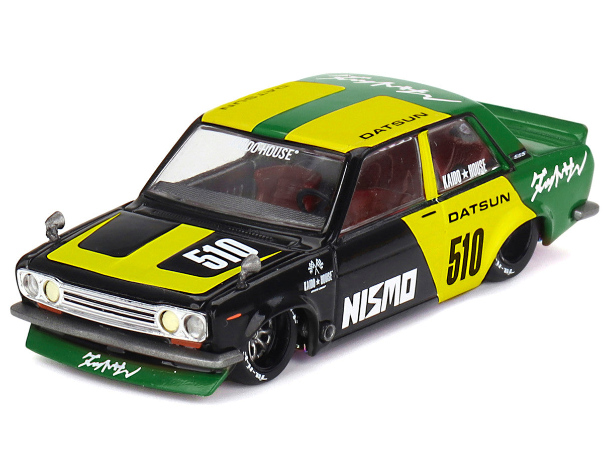 Datsun Street 510 "Racing V2" Black and Green with Yellow Accents (Designed by Jun Imai) "Kaido House" Special 1/64 Diecast Model Car by Mini GT-3