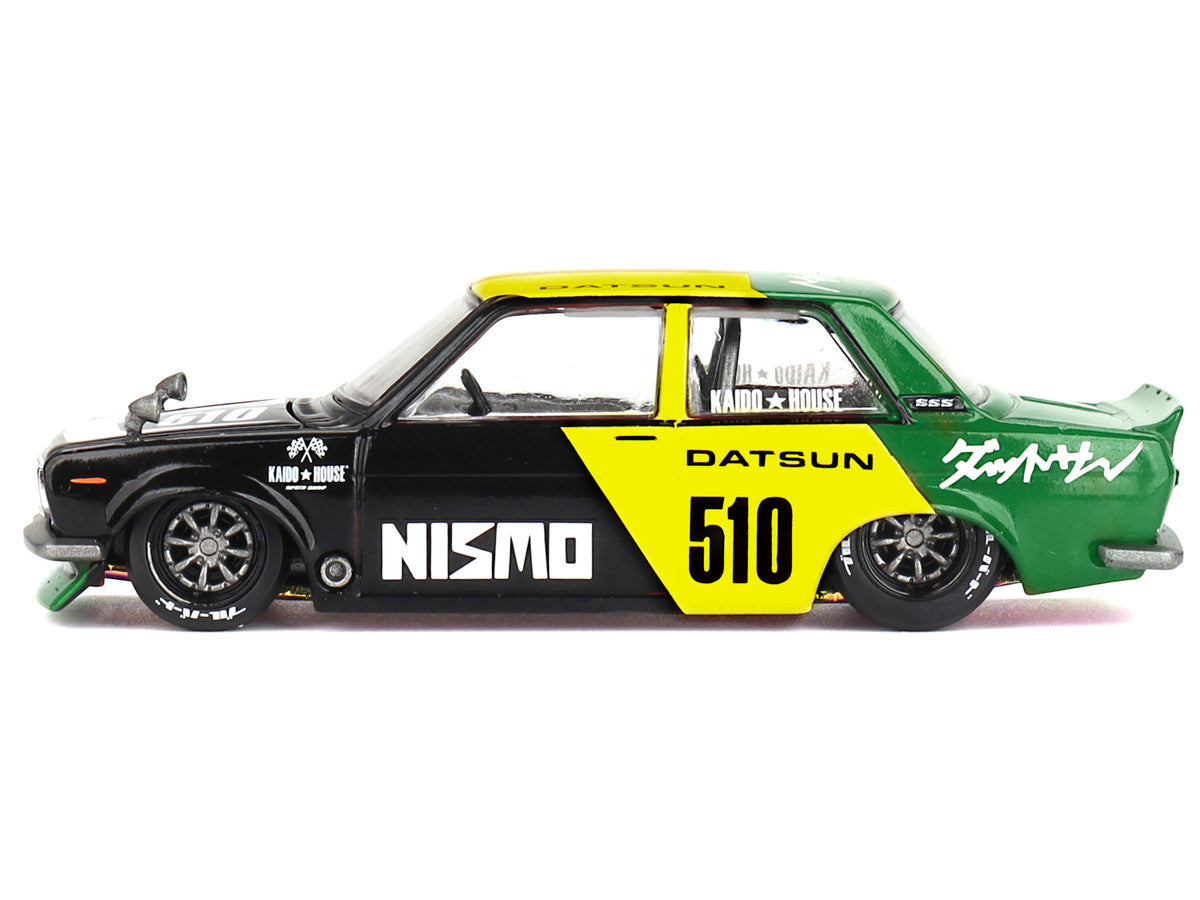 Datsun Street 510 "Racing V2" Black and Green with Yellow Accents (Designed by Jun Imai) "Kaido House" Special 1/64 Diecast Model Car by Mini GT-0