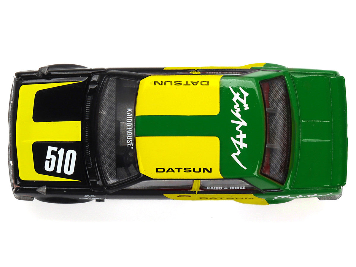 Datsun Street 510 "Racing V2" Black and Green with Yellow Accents (Designed by Jun Imai) "Kaido House" Special 1/64 Diecast Model Car by Mini GT-1