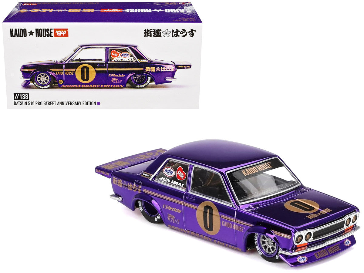 Datsun 510 Pro Street #0 "Anniversary Edition" Purple Metallic (Designed by Jun Imai) "Kaido House" Special 1/64 Diecast Model Car by Mini GT-3
