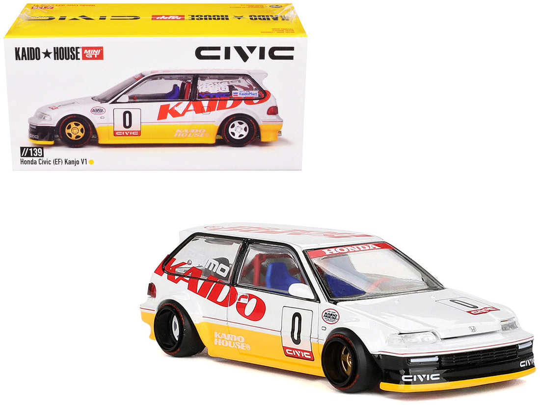 Honda Civic (EF) Kanjo V1 #0 Silver Metallic and Yellow (Designed by Jun Imai) "Kaido House" Special 1/64 Diecast Model Car by Mini GT-3