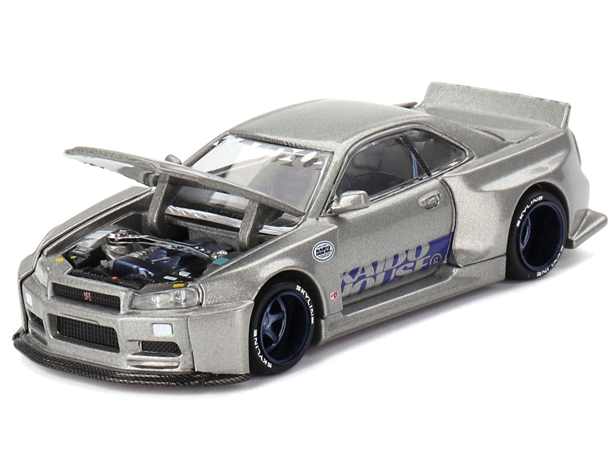 Nissan Skyline GT-R (R34) "Kaido Works Shinjuku V1" RHD (Right Hand Drive) Silver Metallic (Designed by Jun Imai) "Kaido House" Special 1/64 Diecast Model Car by Mini GT-1