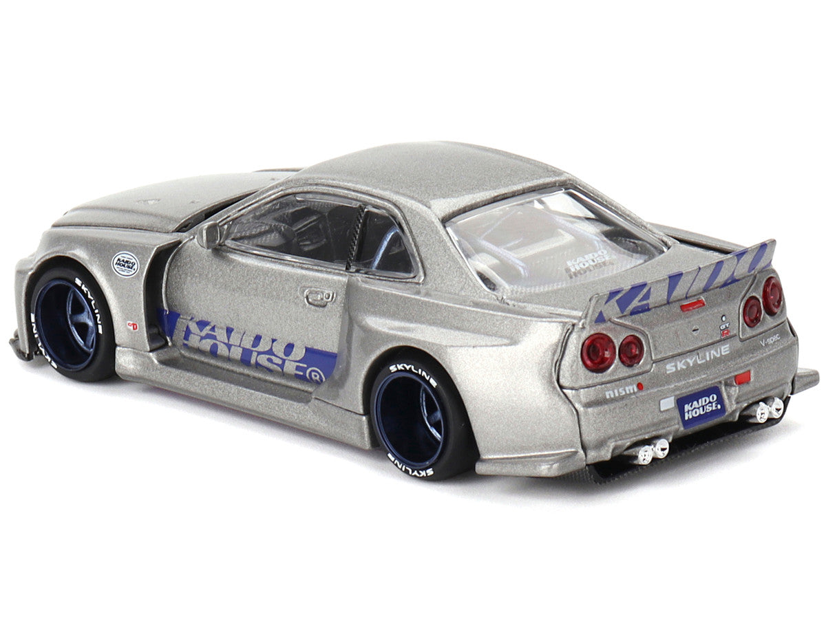 Nissan Skyline GT-R (R34) "Kaido Works Shinjuku V1" RHD (Right Hand Drive) Silver Metallic (Designed by Jun Imai) "Kaido House" Special 1/64 Diecast Model Car by Mini GT-2