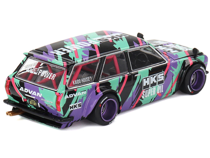 Datsun 510 Wagon RHD (Right Hand Drive) "HKS V1" Black with Graphics (Designed by Jun Imai) "Kaido House" Special 1/64 Diecast Model Car by Mini GT-0