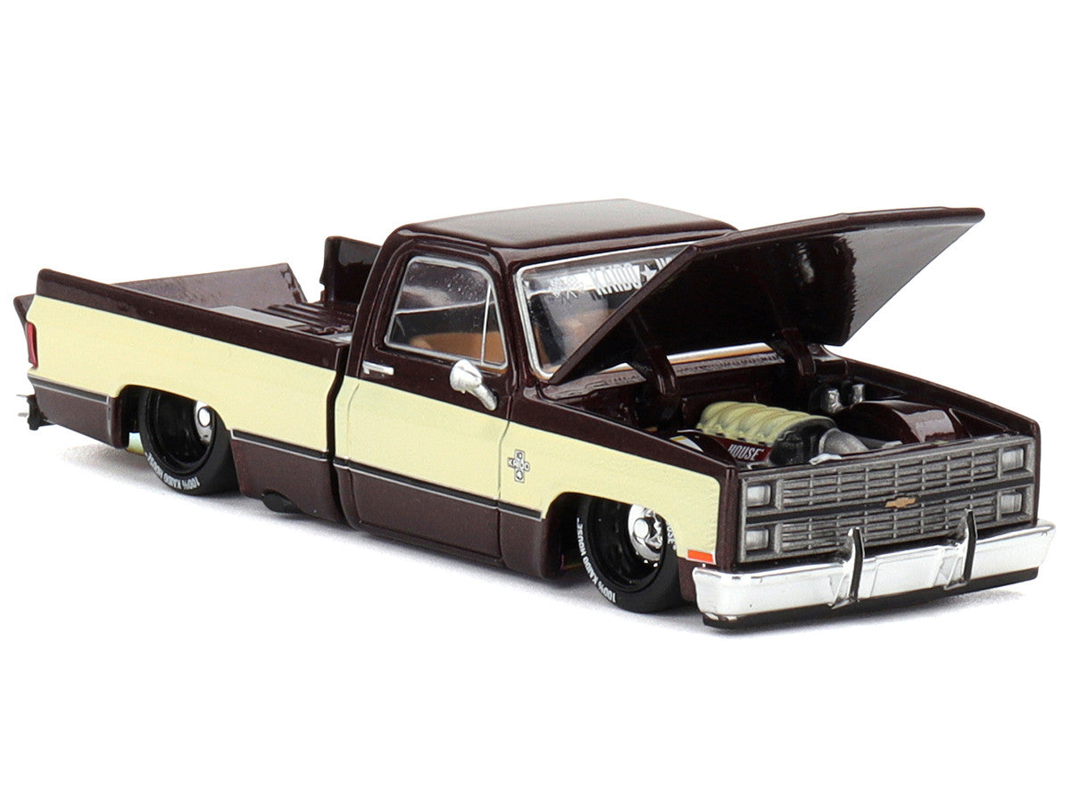 Chevrolet Silverado Pickup Truck "KAIDO Vintage Spec V1" Brown with Cream Sides (Designed by Jun Imai) "Kaido House" Special 1/64 Diecast Model Car by Mini GT-1