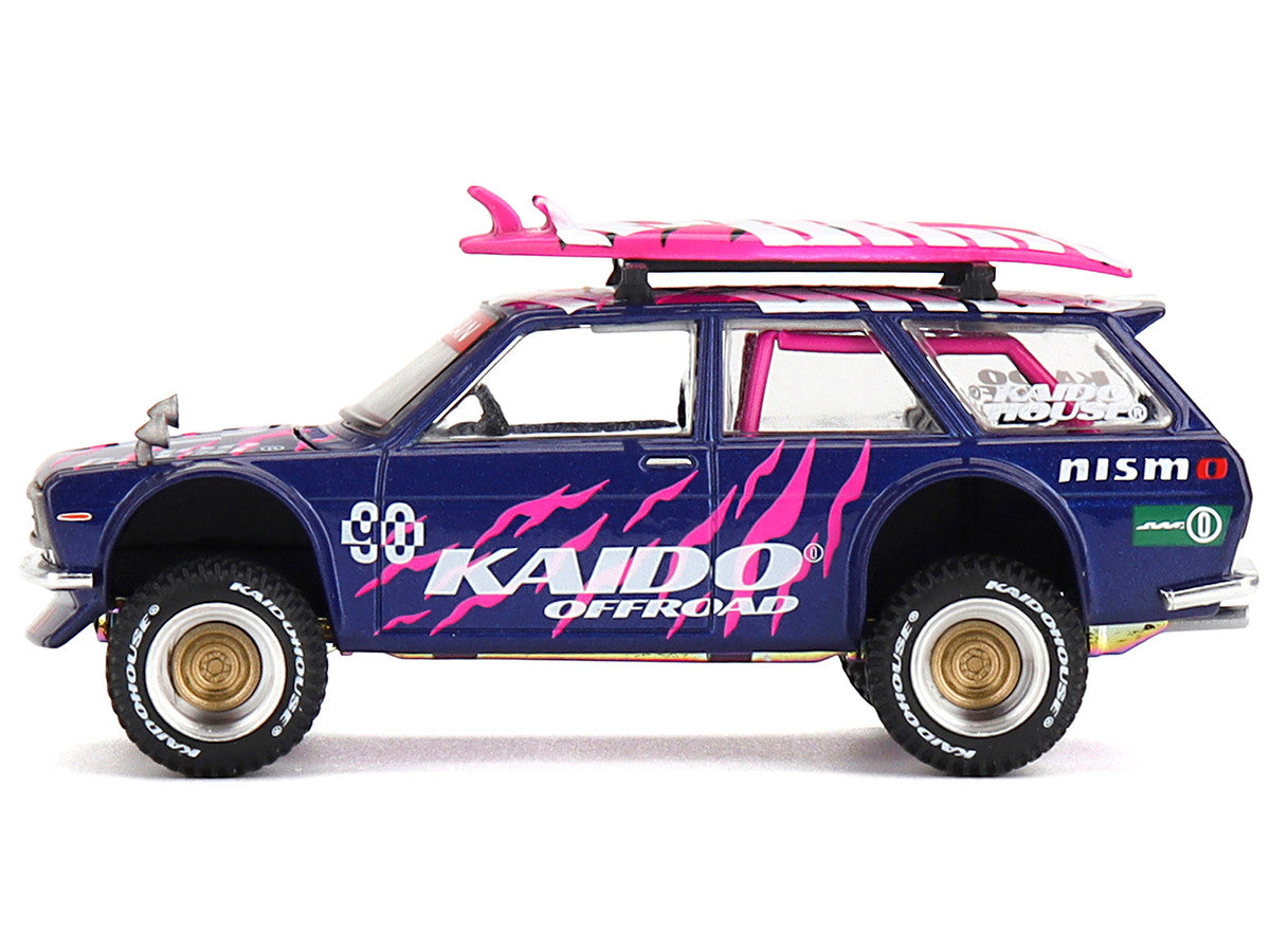 Datsun Kaido 510 Wagon 4x4 RHD (Right Hand Drive) #90 "Kaido Offroad V2" Purple with Pink Graphics and Surfboards on Roof (Designed by Jun Imai) "Kaido House" Special 1/64 Diecast Model Car by Mini GT-2