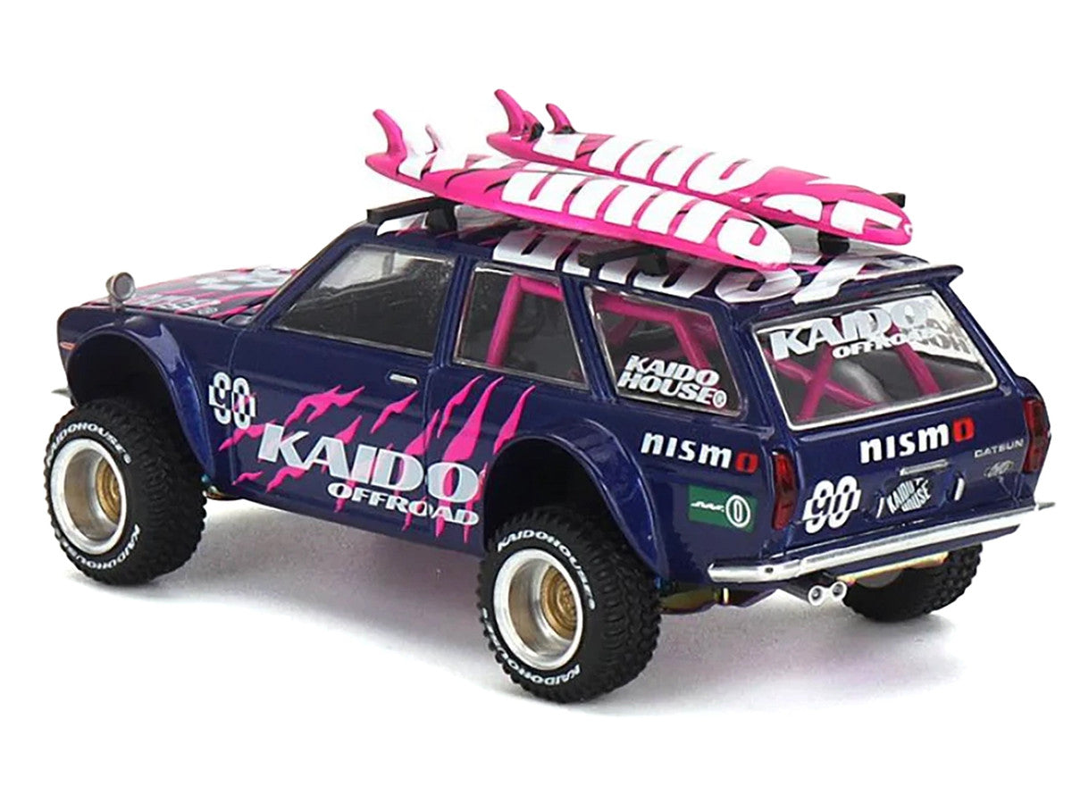 Datsun Kaido 510 Wagon 4x4 RHD (Right Hand Drive) #90 "Kaido Offroad V2" Purple with Pink Graphics and Surfboards on Roof (Designed by Jun Imai) "Kaido House" Special 1/64 Diecast Model Car by Mini GT-0