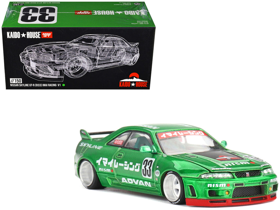 Nissan Skyline GT-R (R33) RHD (Right Hand Drive) #33 "Imai Racing V1" Green Metallic (Designed by Jun Imai) "Kaido House" Special 1/64 Diecast Model Car by Mini GT-4