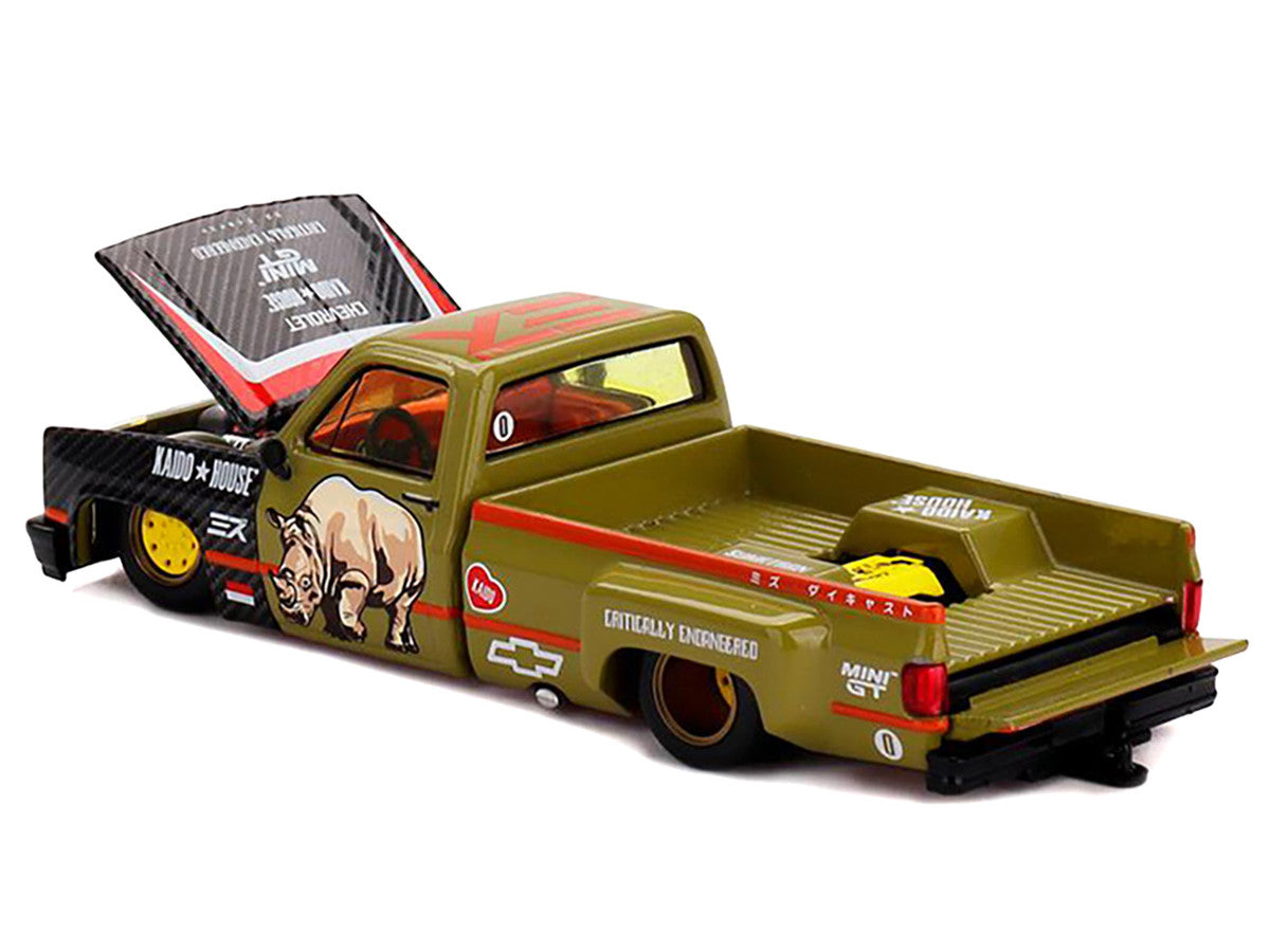 Chevrolet Silverado Dually Pickup Truck "Sumatran Rhino" Tan and Carbon with Graphics (Designed by Jun Imai) "Kaido House" Special 1/64 Diecast Model Car by Mini GT-1
