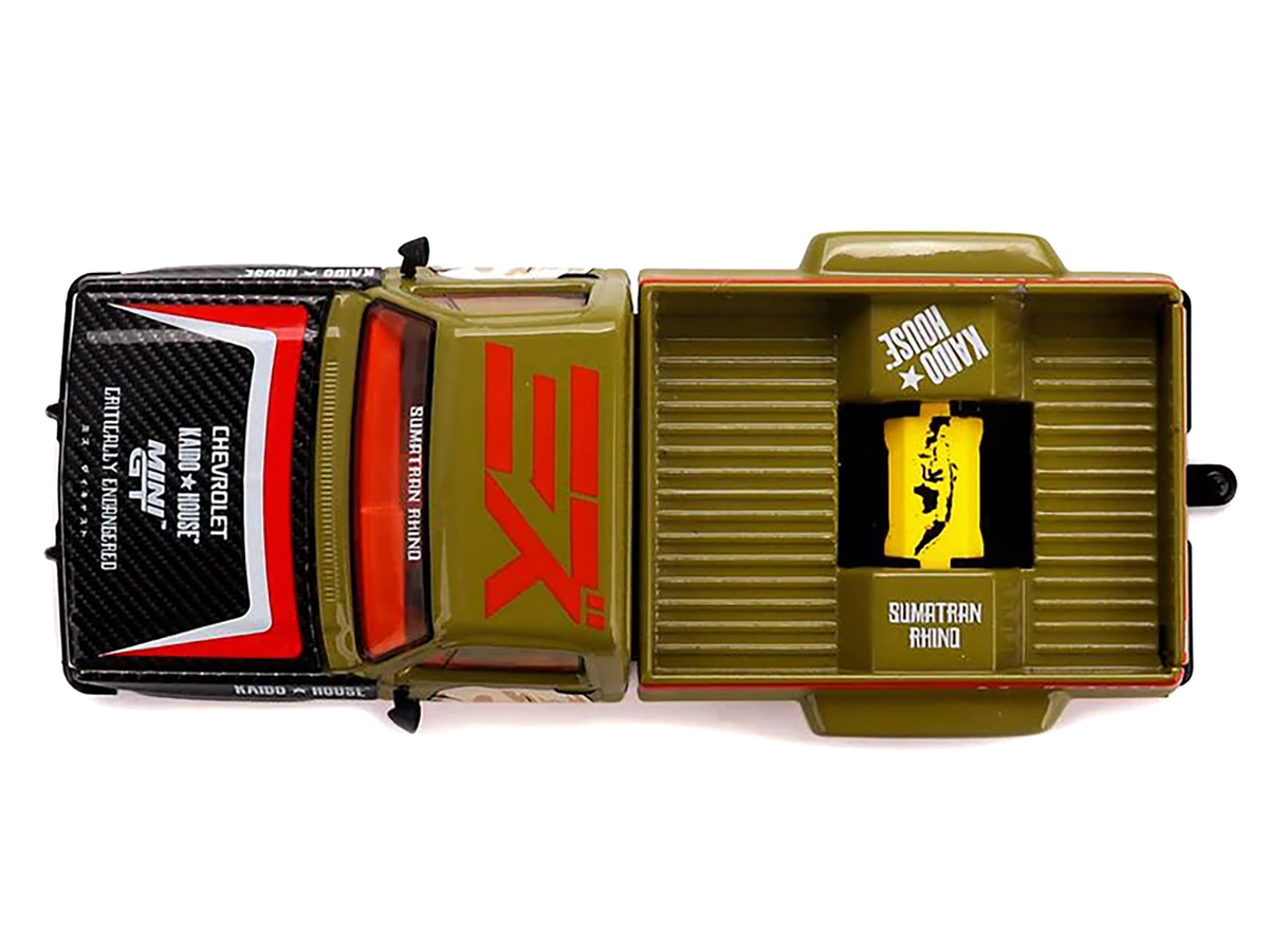 Chevrolet Silverado Dually Pickup Truck "Sumatran Rhino" Tan and Carbon with Graphics (Designed by Jun Imai) "Kaido House" Special 1/64 Diecast Model Car by Mini GT-3