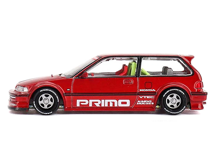 Honda Civic (EF) "Kaido Works V2" Red Metallic with Graphics (Designed by Jun Imai) "Kaido House" Special 1/64 Diecast Model Car by Mini GT-0