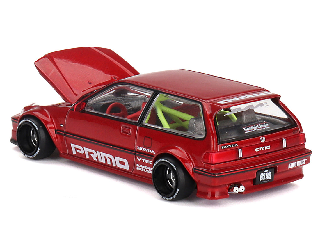 Honda Civic (EF) "Kaido Works V2" Red Metallic with Graphics (Designed by Jun Imai) "Kaido House" Special 1/64 Diecast Model Car by Mini GT-2