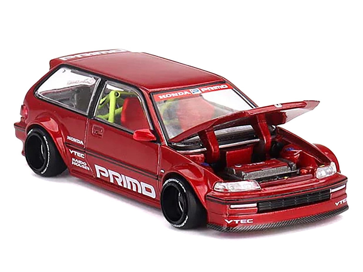 Honda Civic (EF) "Kaido Works V2" Red Metallic with Graphics (Designed by Jun Imai) "Kaido House" Special 1/64 Diecast Model Car by Mini GT-1
