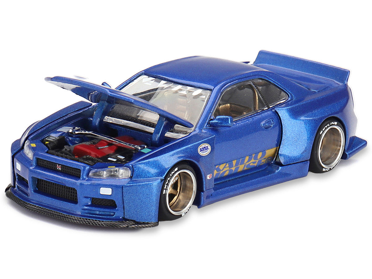 Nissan Skyline GT-R (R34) "SHINJUKU V2 Aero" RHD (Right Hand Drive) Blue Metallic (Designed by Jun Imai) "Kaido House" Special 1/64 Diecast Model Car by Mini GT-3