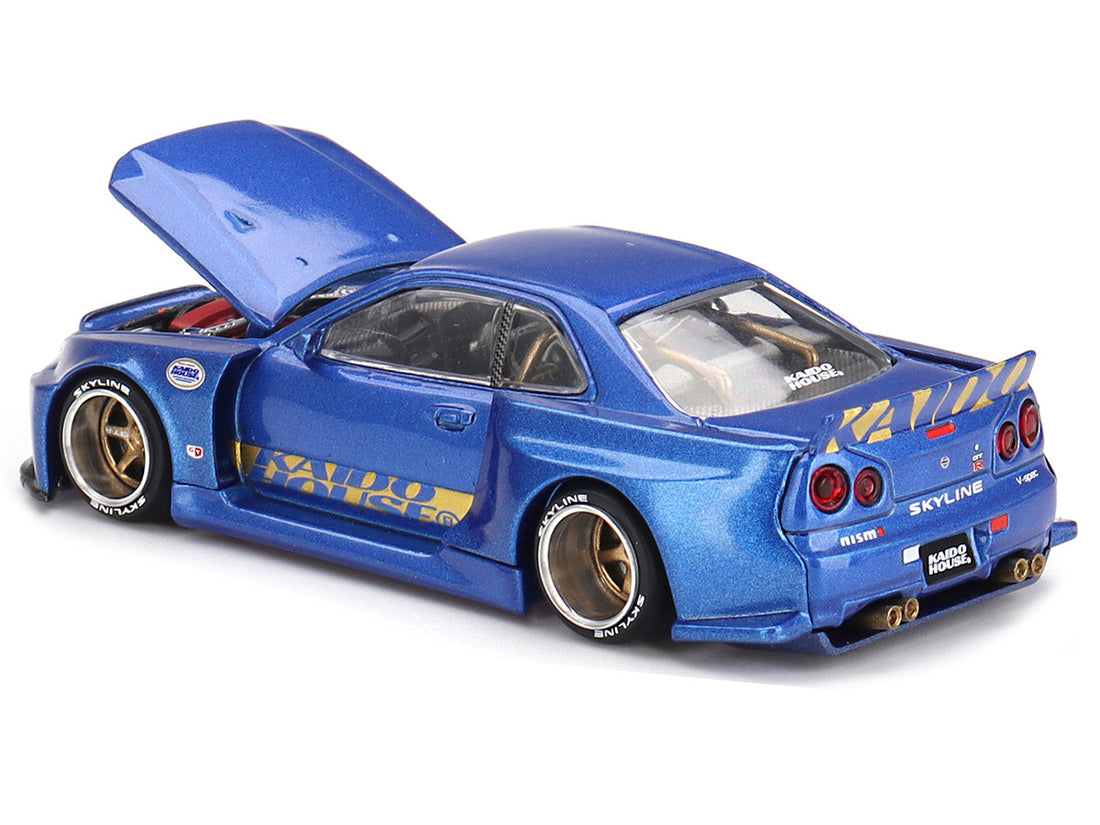 Nissan Skyline GT-R (R34) "SHINJUKU V2 Aero" RHD (Right Hand Drive) Blue Metallic (Designed by Jun Imai) "Kaido House" Special 1/64 Diecast Model Car by Mini GT-2