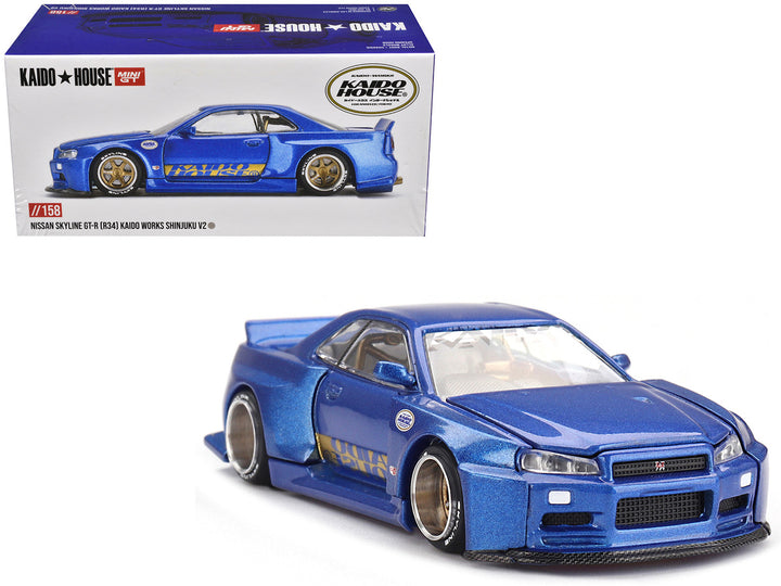 Nissan Skyline GT-R (R34) "SHINJUKU V2 Aero" RHD (Right Hand Drive) Blue Metallic (Designed by Jun Imai) "Kaido House" Special 1/64 Diecast Model Car by Mini GT-4